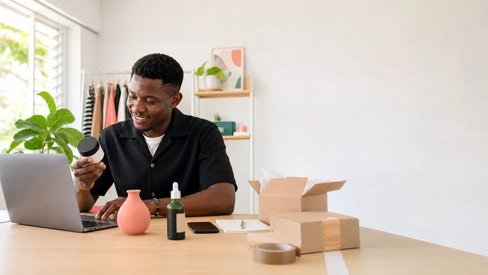 Ghanaian entrepreneur selecting a product for a dropshipping catalogue